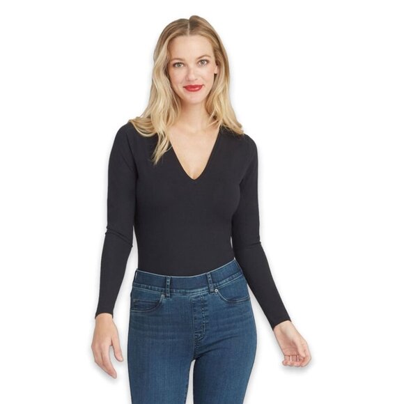 Spanx Suit Yourself Long Sleeve V Neck Bodysuit Womens Size 3X Slimming Shirt - Picture 4 of 10